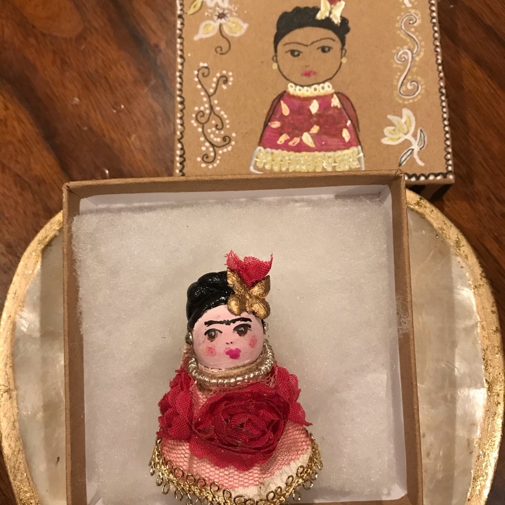 Frida Kahlo brooch doll boho handmade